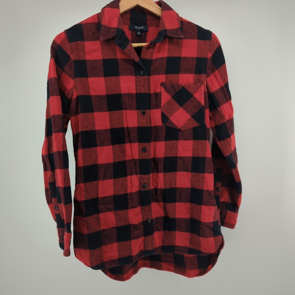 Madewell Ex-Boyfriend Button Up Shirt Red Black Buffalo Check Plaid‎ Women's XS